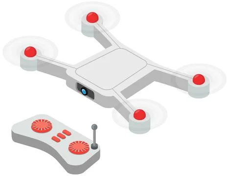 Remote aerial quadcopter controlled by remote control with camera taking Stock Illustration
