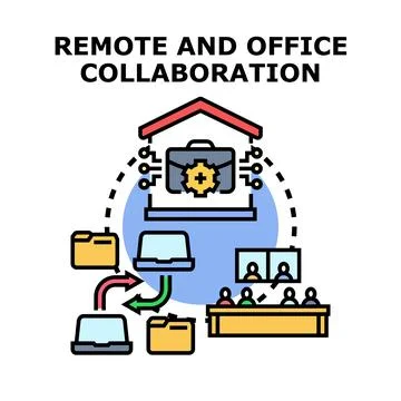Remote and office collaboration connecting global teams and data Stock Illustration