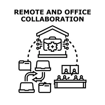 Remote and office collaboration connecting global teams and data Stockillustratie