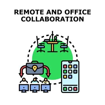 Remote and office collaboration managing hybrid work 库存插图