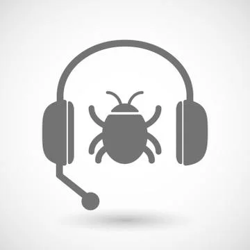 Remote assistance headset icon with  a bug Stock Illustration