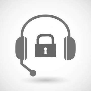 Remote assistance headset icon with  a closed lock pad Stock Illustration