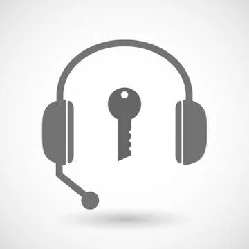 Remote assistance headset icon with  a key Stock Illustration