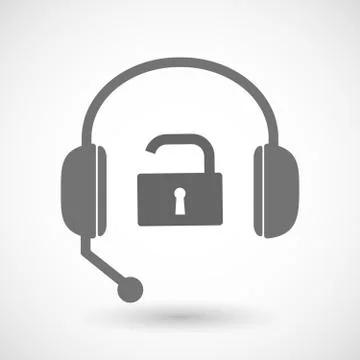 Remote assistance headset icon with  an open lock pad Stock Illustration