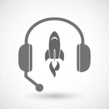 Remote assistance headset icon with  a rocket Stock Illustration