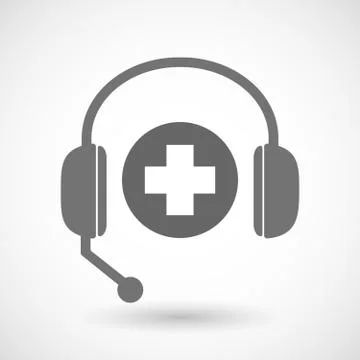 Remote assistance headset icon with  a round pharmacy sign Stock Illustration