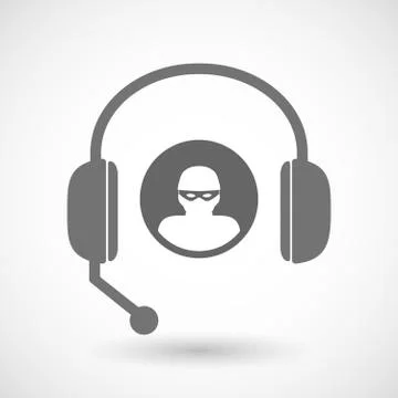 Remote assistance headset icon with  a thief Stock Illustration