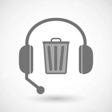 Remote assistance headset icon with  a trash can Stock Illustration