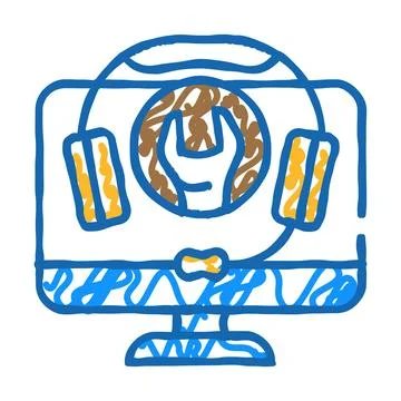 Remote assistance repair computer icon doodle illustration 스톡 일러스트
