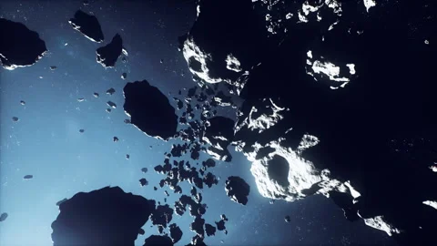 Remote asteroid expanse with icy craters and shining mineral veins Stock Footage 326293130
