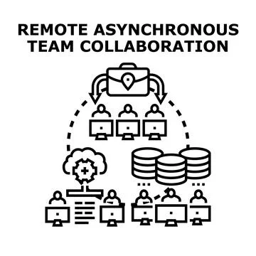 Remote asynchronous team collaboration digital project Stock Illustration
