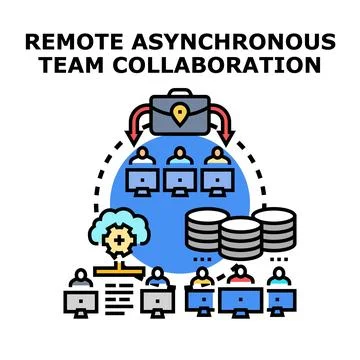 Remote asynchronous team collaboration digital project Illustrazione stock
