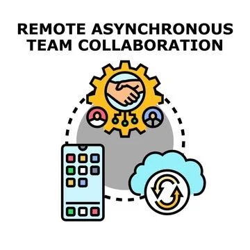 Remote asynchronous team collaboration digital project management Stock Illustration