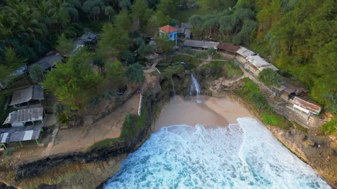 Remote Banyu Tibo Beach Gets Pounded By Waves On South Java Coast While Stock Footage 267806509