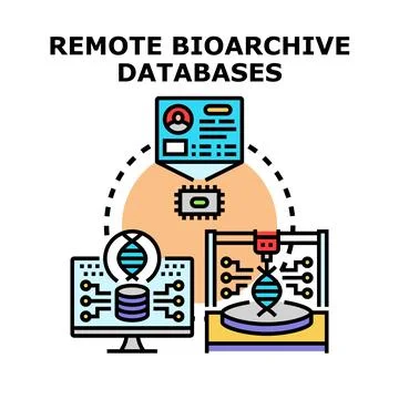 Remote bioarchive databases concept with genetic engineering data analysis Stock Illustration
