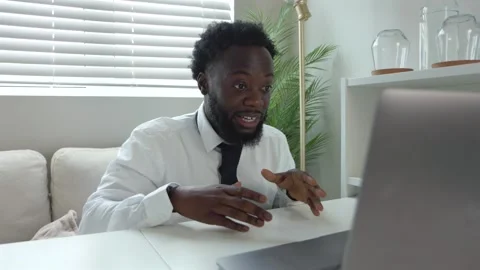 Remote Black Worker In A Business Video Call At Home Office Stock Footage 319992561