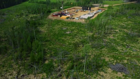 Remote Boreal Forest with Drilling Activity Stockbeeldmateriaal 340859595