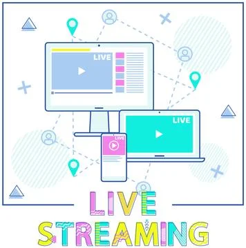 Remote broadcast program for electronic devices. Website fo streaming online Ilustración de archivo