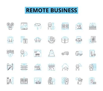 Remote business linear icons set. Telecommute, Virtual, Digital, Online, Remote 스톡 일러스트