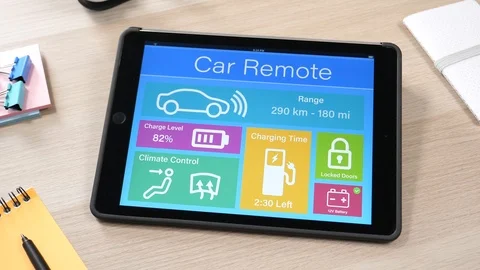 Remote Car Control Settings On a Tablet PC Touch Screen Video stock 89761523
