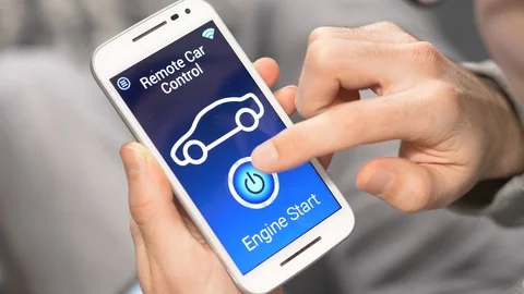 Remote Car Control Starting the Engine With a Smartphone Stock-Footage 86745102
