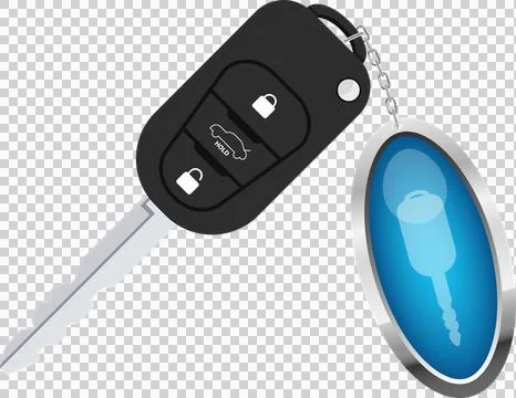 Remote car key with lock, unlock, and trunk release functions, on chain wit.. Stock Illustration