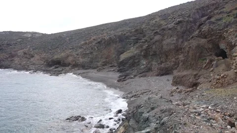 Remote Cave on Beach in Mykonos, Greece. No People Vacation Island Sunny Da.. Stock Footage 344479750