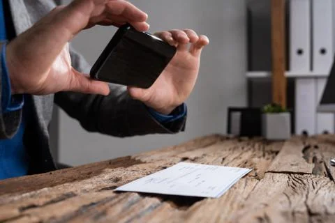 Remote Check Deposit. Scanning Documents 스톡 사진