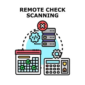 Remote check scanning process and digital banking solution Illustrazione stock