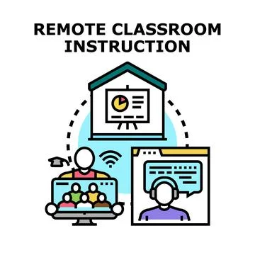 Remote classroom instruction via online video education Stock Illustration