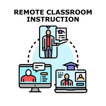 Remote classroom instruction through digital learning platforms Stock Illustration