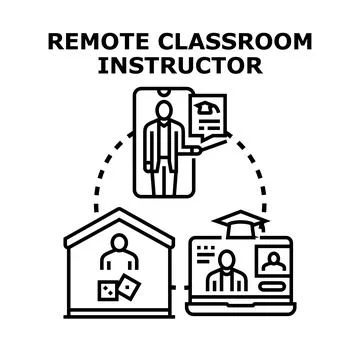 Remote classroom instructor teaching distance learning lessons online Stock Illustration