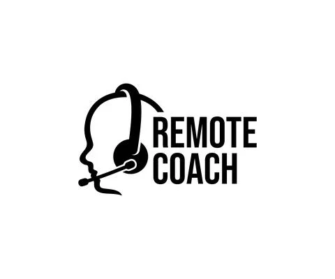 Remote coach, web coaching, man in headphones, logo design Stock Illustration