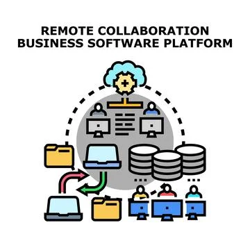 Remote collaboration business software platform connecting users Illustrazione stock