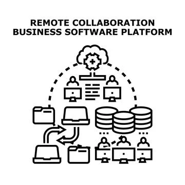 Remote collaboration business software platform connecting users Illustrazione stock
