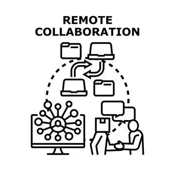 Remote collaboration concept for online teamwork and virtual office work Stock Illustration