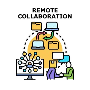 Remote collaboration concept for online teamwork and virtual office work 库存插图