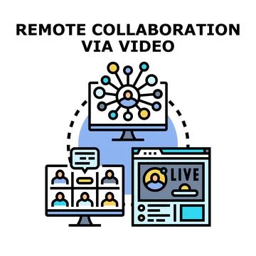 Remote collaboration connecting professional teams via video communication Stock Illustration