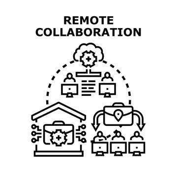 Remote collaboration managing project using cloud computing technology Stock Illustration