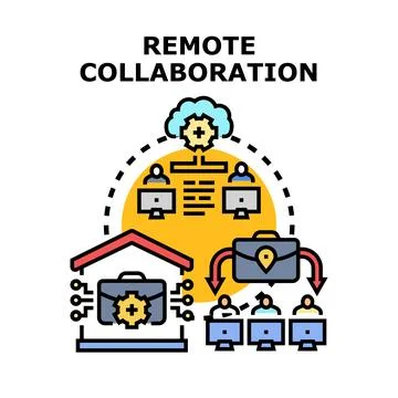 Remote collaboration managing project using cloud computing technology Stock Illustration
