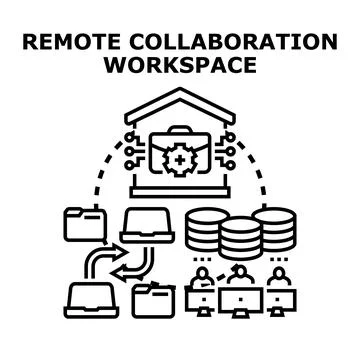 Remote collaboration workspace team connecting globally Stock Illustration