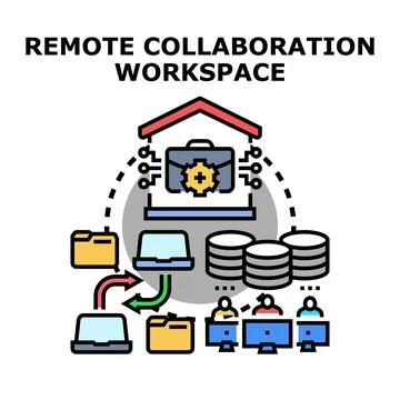Remote collaboration workspace team connecting globally Stock Illustration