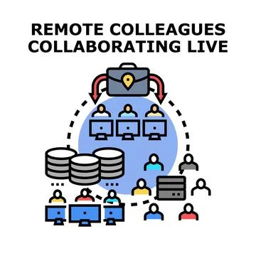 Remote colleagues collaborating live on project data Stock Illustration