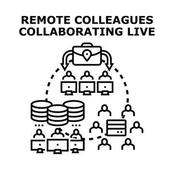 Remote colleagues collaborating live on project data Stock Illustration