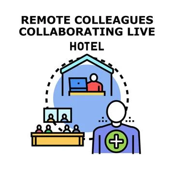 Remote colleagues collaborating live vector concept in hotel Stock Illustration