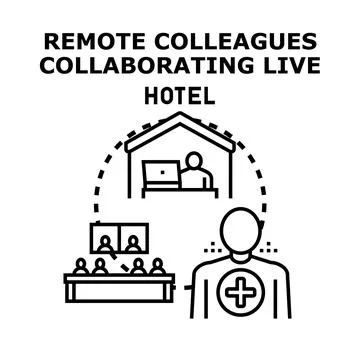 Remote colleagues collaborating live vector concept in hotel Stock Illustration