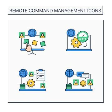 Remote command management color icon set Stock Illustration