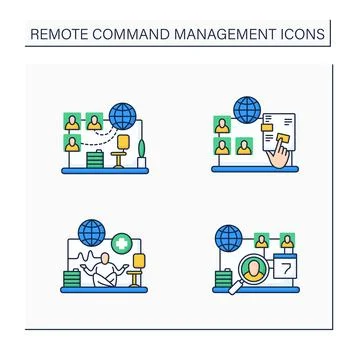 Remote command management color icon set 스톡 일러스트