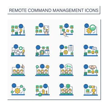 Remote command management color icon set Illustrazione stock