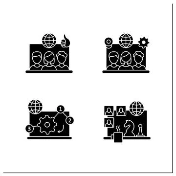 Remote command management glyph icon set Stockillustratie